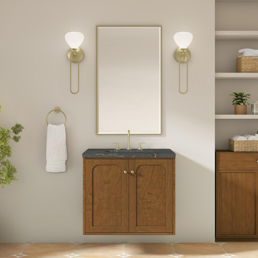 James Martin Laurent 30" Single Bathroom Vanity in Honey Oak with 3 cm Parisien Bleu Silestone Top and Rectangular Sink, , large