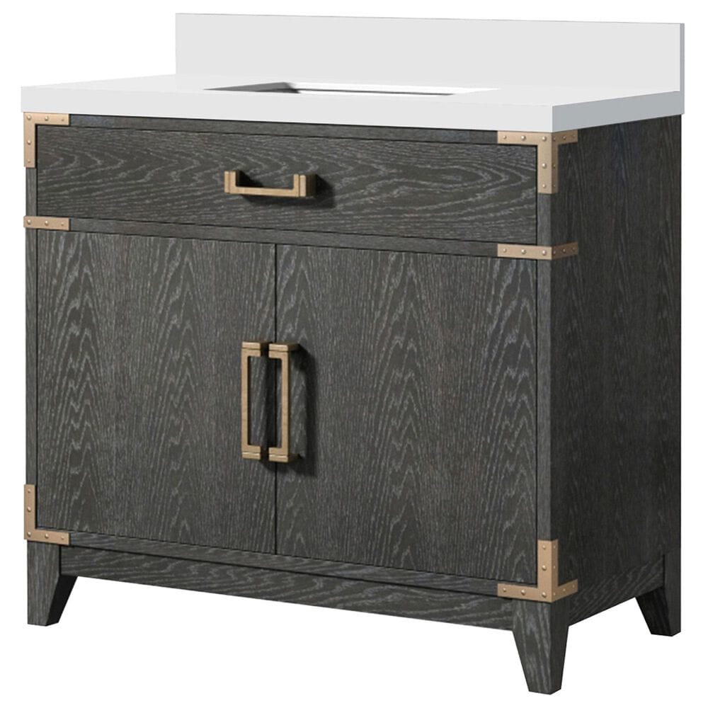 Lexora Home Laurel 36" Single Bathroom Vanity in Black Oak with White Quartz Top and Rectangular Sink, , large