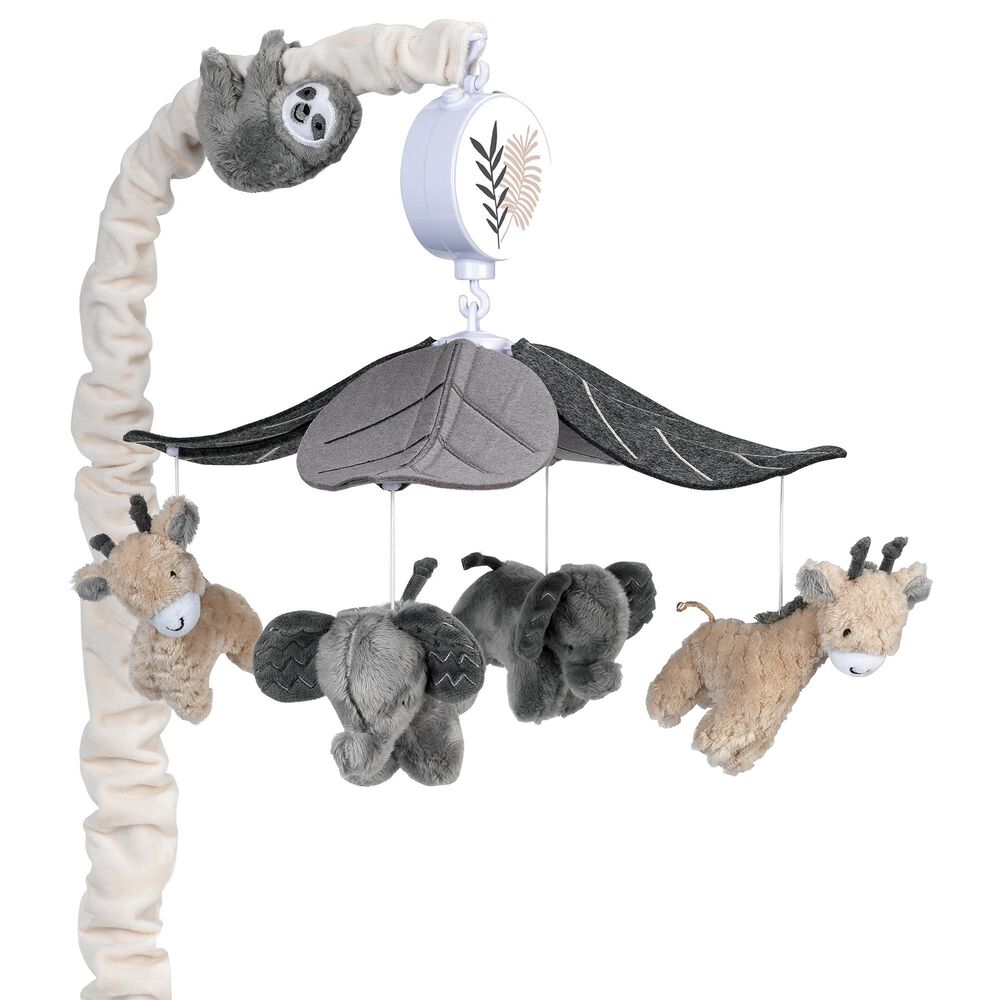 Lambs and Ivy Baby Jungle Animals Musical Crib Mobile in Gray and Tan, , large