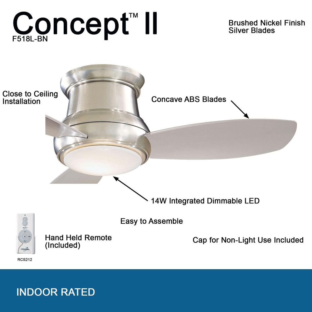 Minka-Aire Concept II 44" Flush Mount Ceiling Fan with LED Light in Brushed Nickel, , large