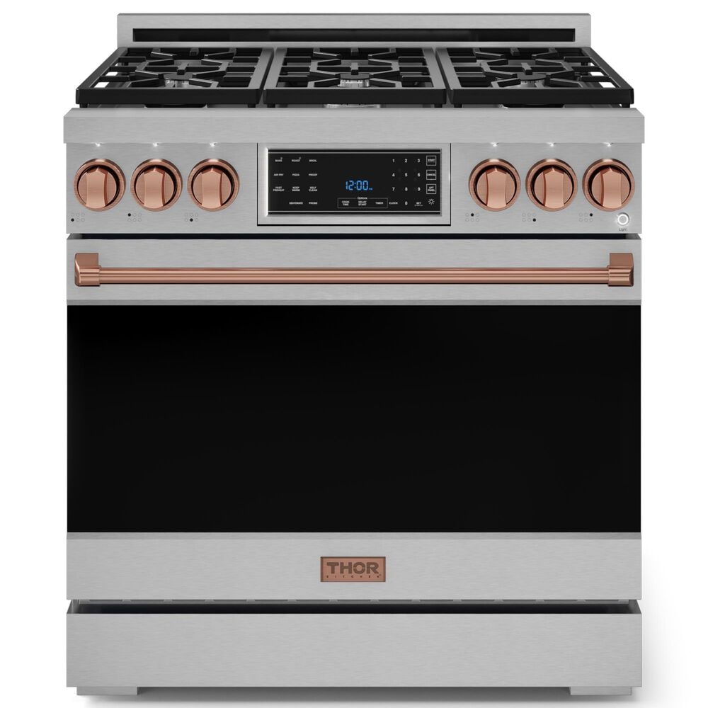 THOR KITCHEN Gordon Ramsay 6 Cu. Ft. 36" Professional Liquid Propane Range with Rose Gold Handle Kit in Stainless Steel, , large