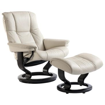 Stressless Mayfair Large Chair and Ottoman with Black Base in Paloma Vanilla, , large