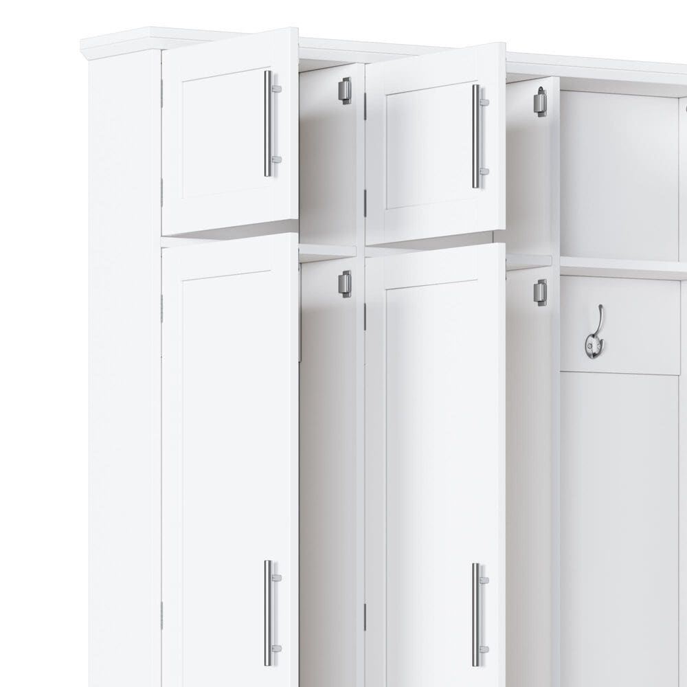 HOMLUX 4-Hook Hall Tree with 8-Door in White and Walnut, , large