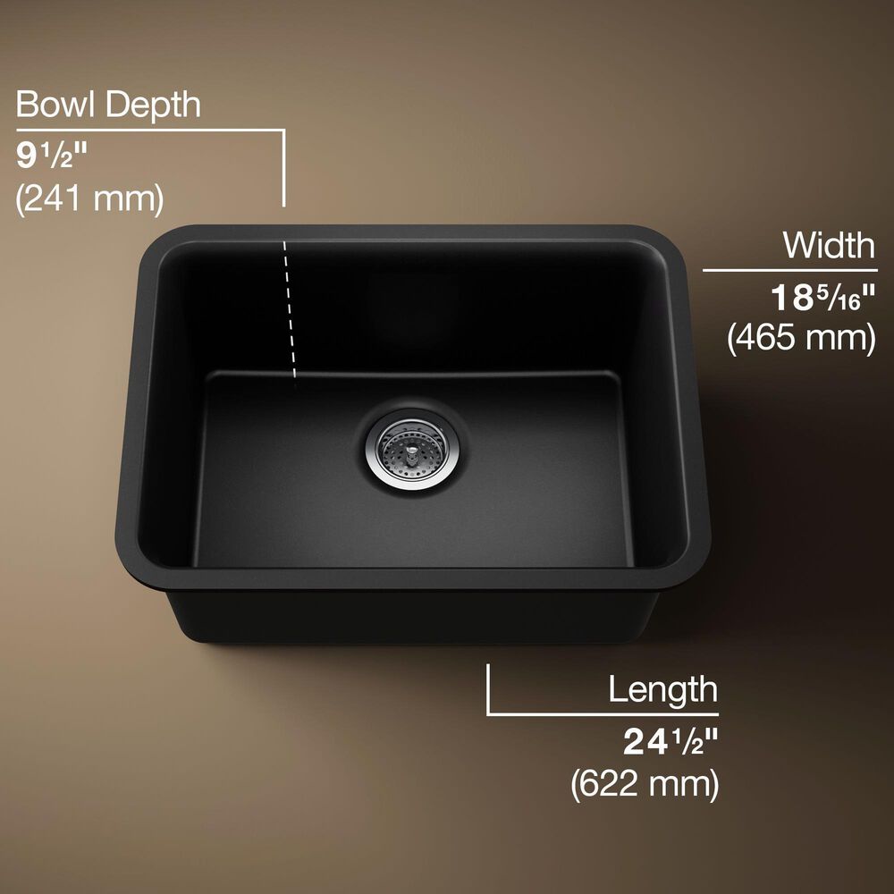 Kohler Cairn 24.5" Undermount Single-Bowl Kitchen Sink in Matte Black, , large