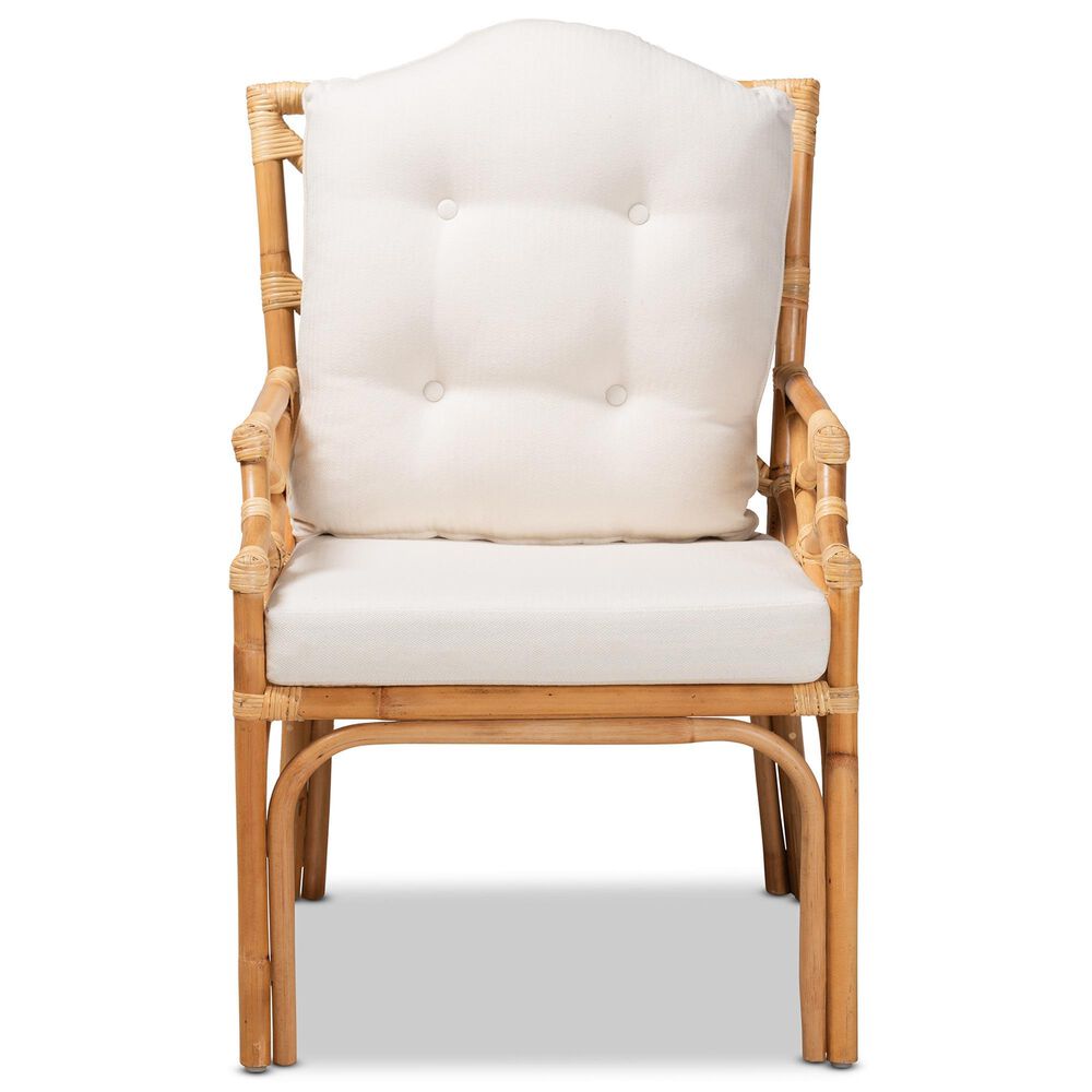Baxton Studio Sonia Rattan Arm Chair in White, , large