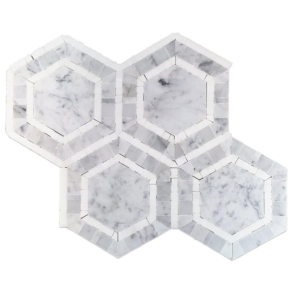 Soho Studio Metrology Thassos and Carrara 6" x 6" Hexagon on 11" x 12" Marble Mosaic Sheet, , large