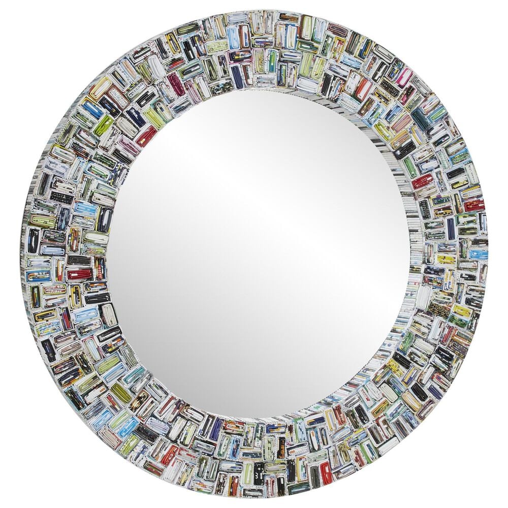 Maple and Jade 38" Round Recycled Magazine Paper Frame Wall Mirror in Poppy Red, Royal Blue, Bright Yellow and Kelly Green, , large