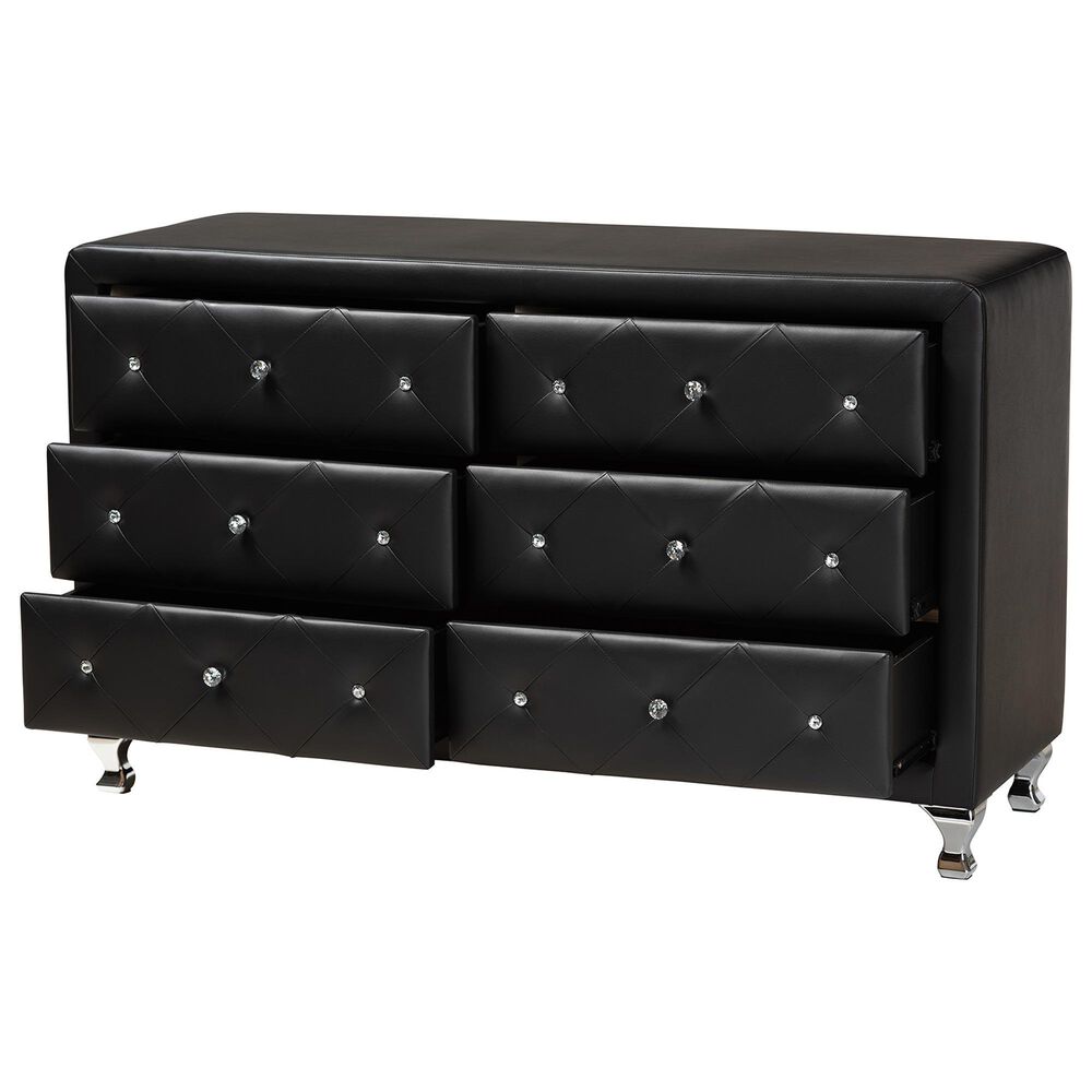 Baxton Studio Luminescence 6-Drawer Dresser with Black Upholstered in Chrome, , large
