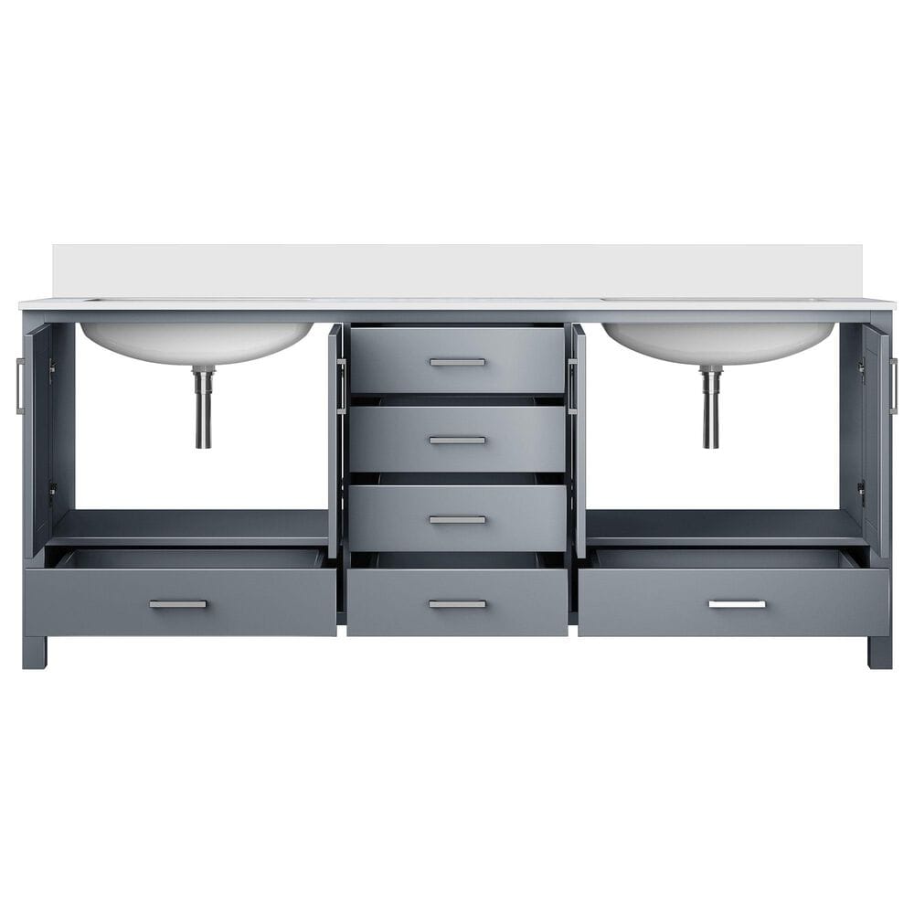 Lexora Home Jacques 80&quot; Double Bathroom Vanity in Dark Grey with 2 cm White Cultured Marble Top and Rectangular Sinks, , large