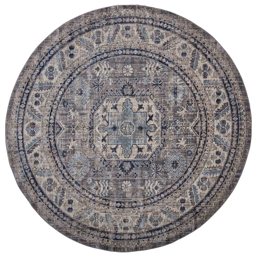 Feizy Rugs Bellini 7'10" Round Gray and Blue Area Rug, , large