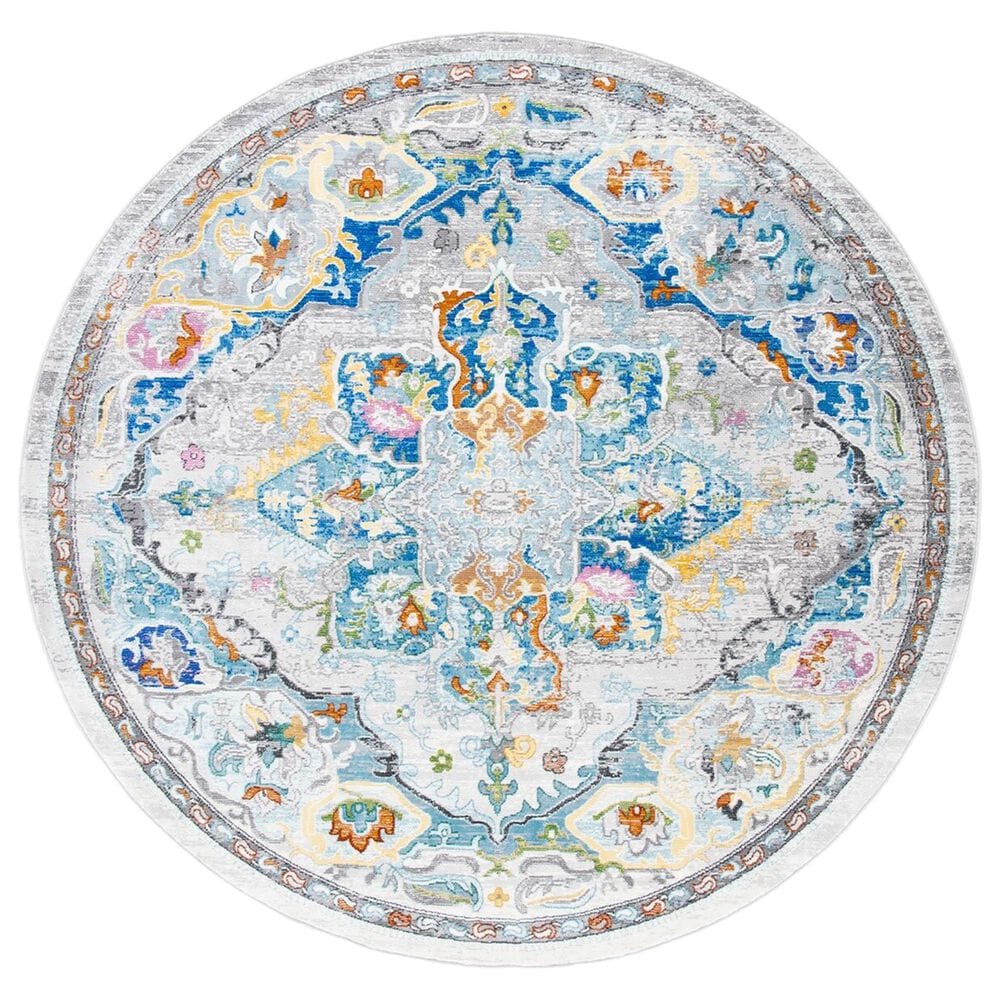 Safavieh Aria 6"6" Round Grey and Blue Area Rug, , large