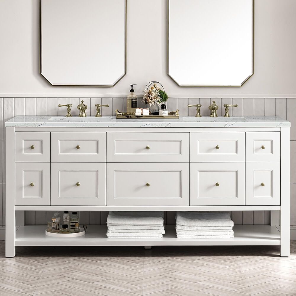 James Martin Vanities Breckenridge 72&quot; Double Bathroom Vanity in Bright White with 3 cm Ethereal Noctis Quartz Top and Rectangular Sinks, , large