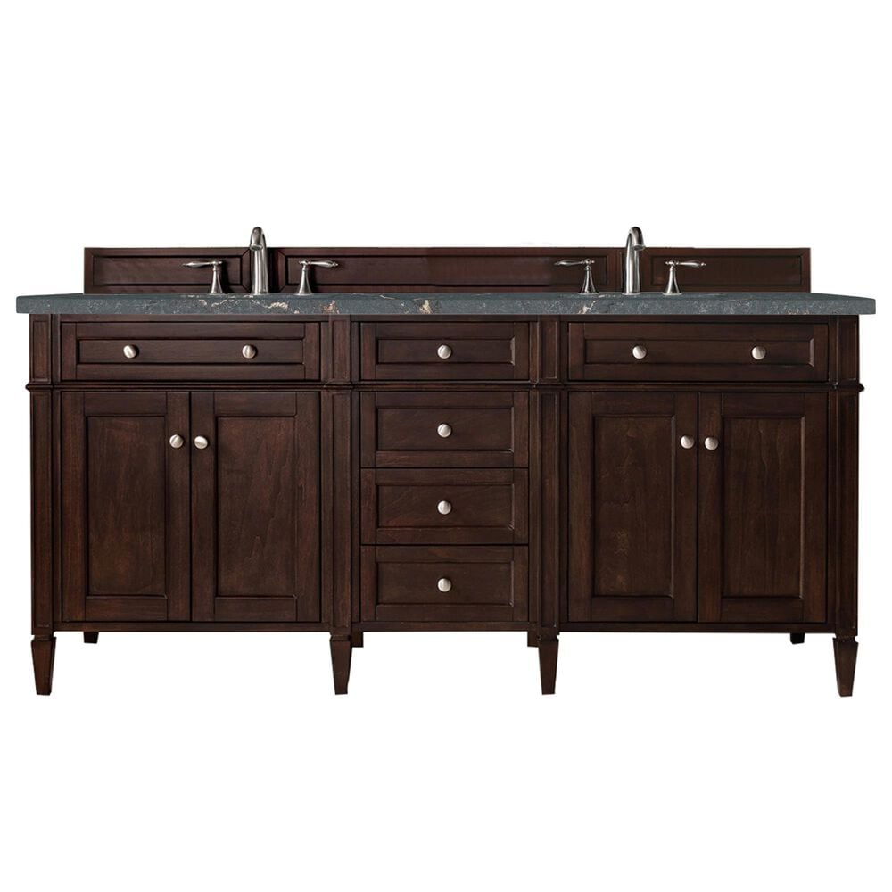 James Martin Vanities Brittany 72" Double Bathroom Vanity in Burnished Mahogany with 3 cm Parisien Bleu Quartz Top and Rectangular Sinks, , large