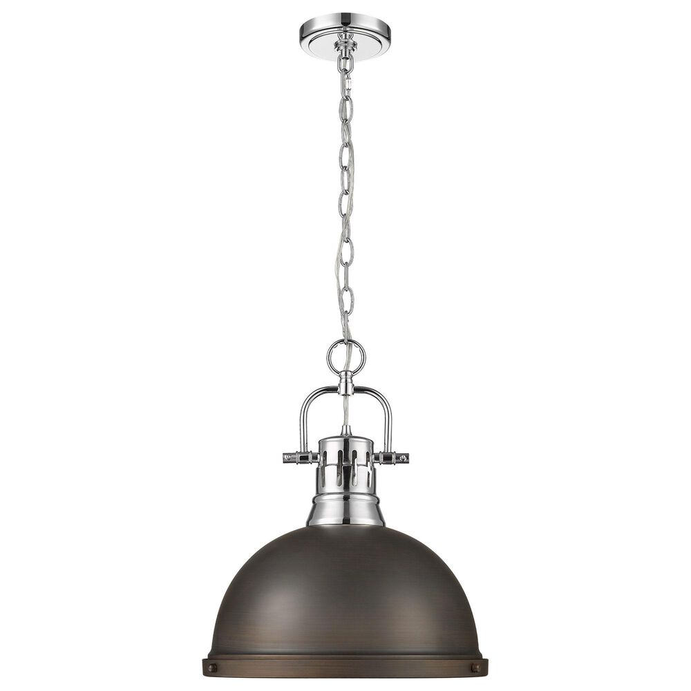 Golden Lighting Duncan 1-Light Pendant with Chain and Rubbed Bronze Shade in Chrome, , large