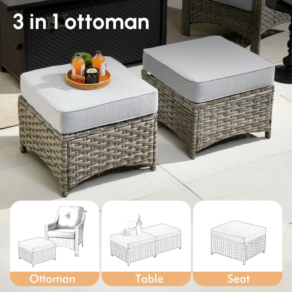HOMLUX 5-Piece Patio Conversation Set with Two Ottomans in Light Gray, , large