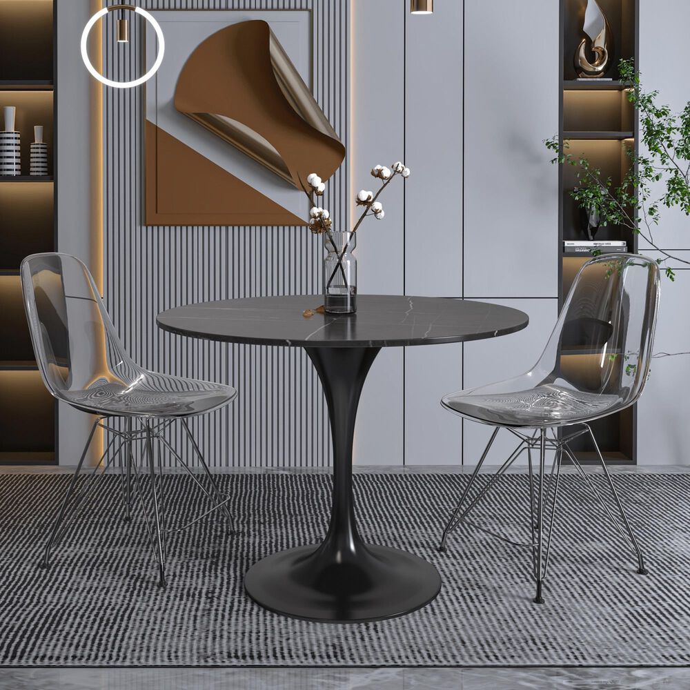 Leisuremod LeisureMod Verve Collection 36 Round Dining Table, Black Base with Sintered Stone Black Top, , large
