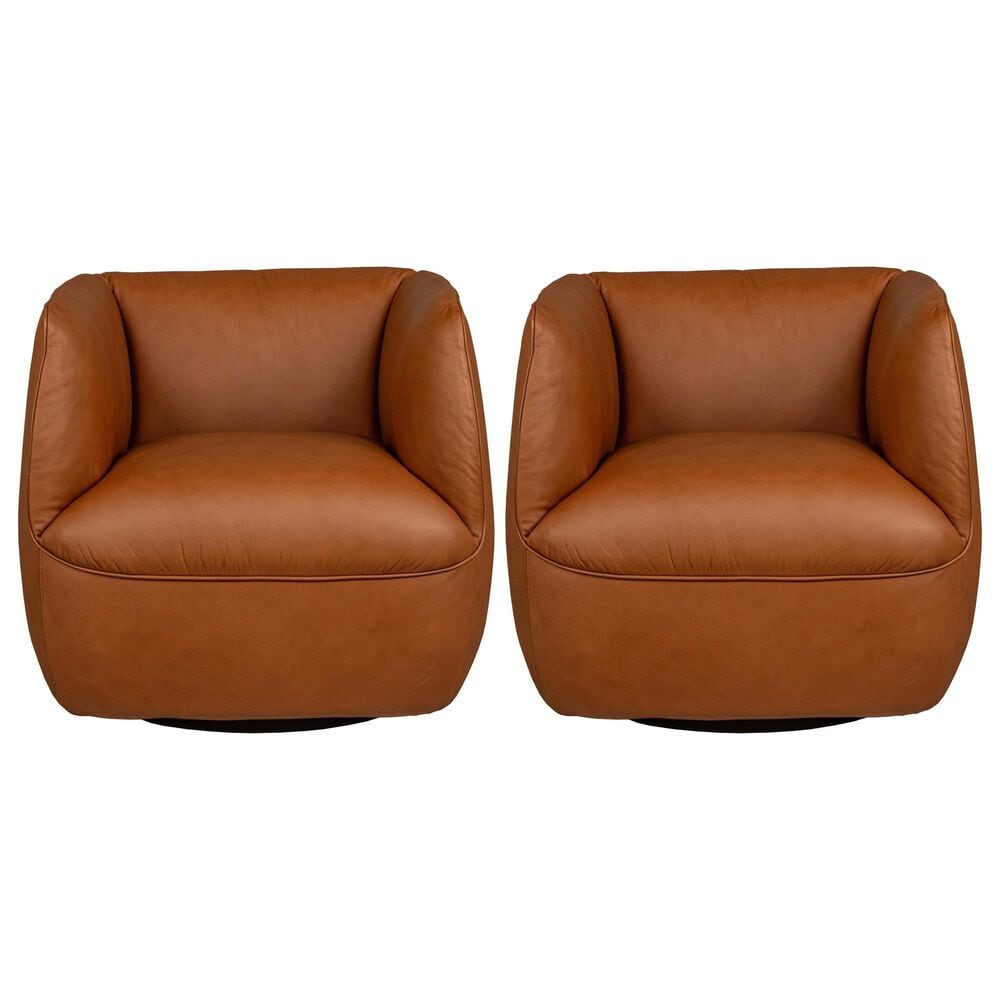 Natuzzi Editions Wally Swivel Chair in Pasadena Brandy (Set of 2), , large