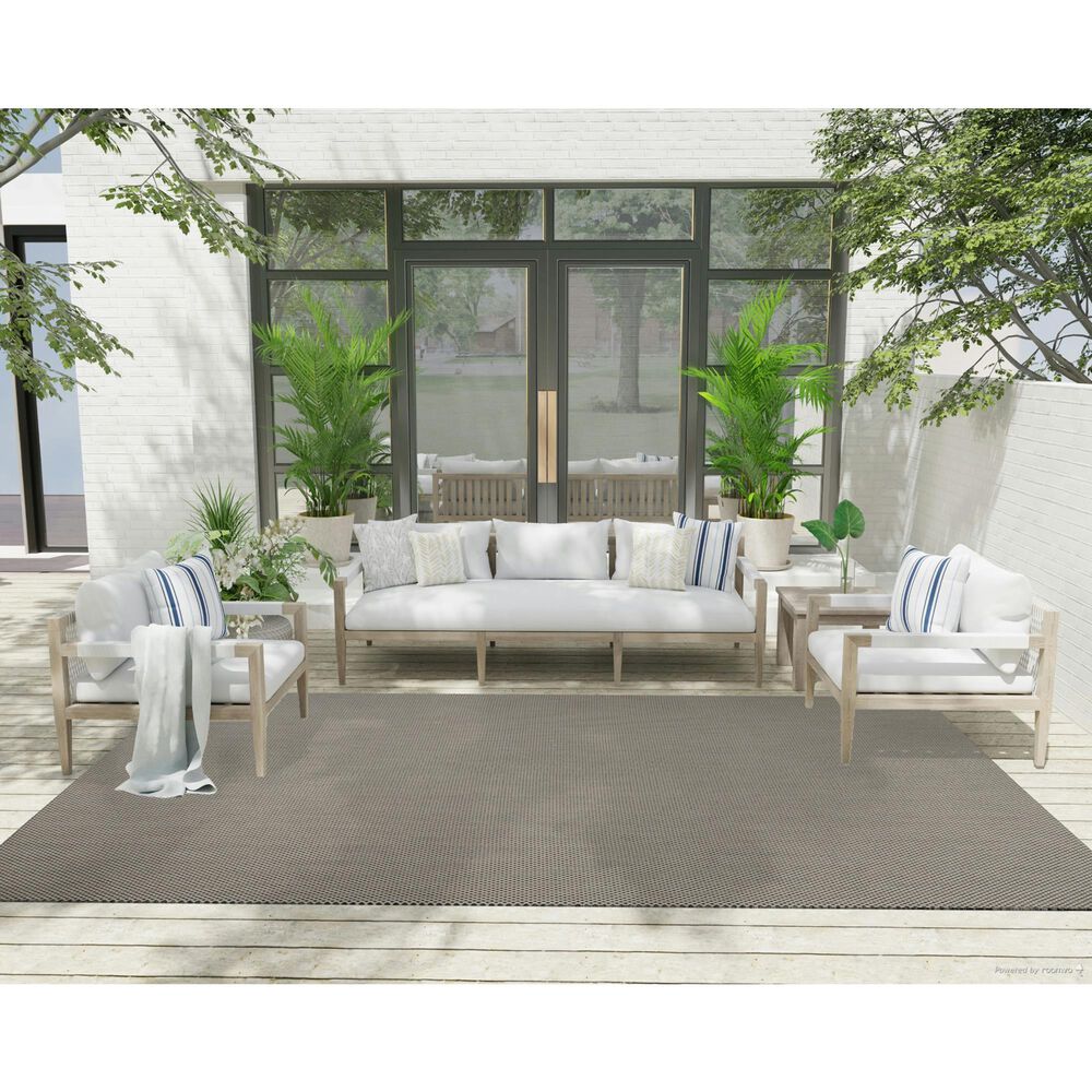 Nourison Courtyard Ivory and Charcoal 7&#39; x 10&#39; Indoor/Outdoor Area Rug, , large