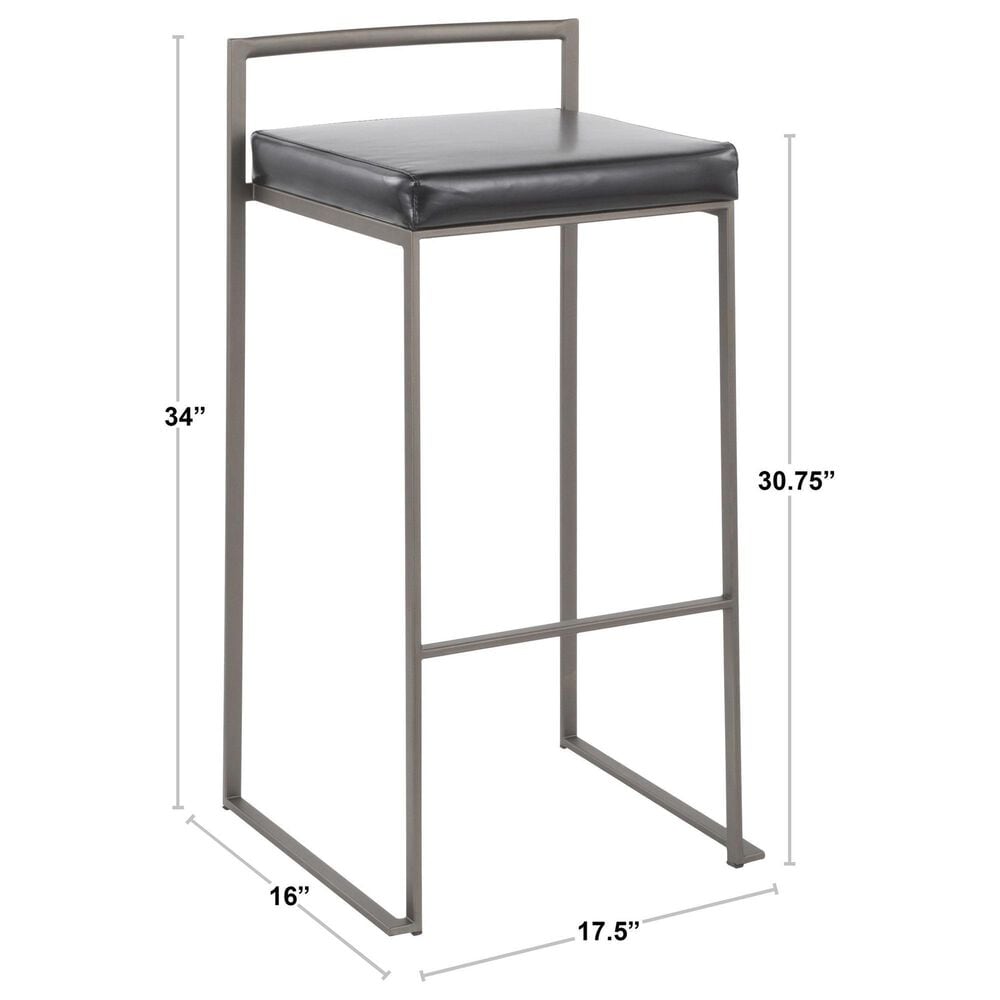 LumiSource Fuji 30" Stacker Bar Stool with Brown Cowboy Upholstery in Stainless Steel (Set of 2), , large