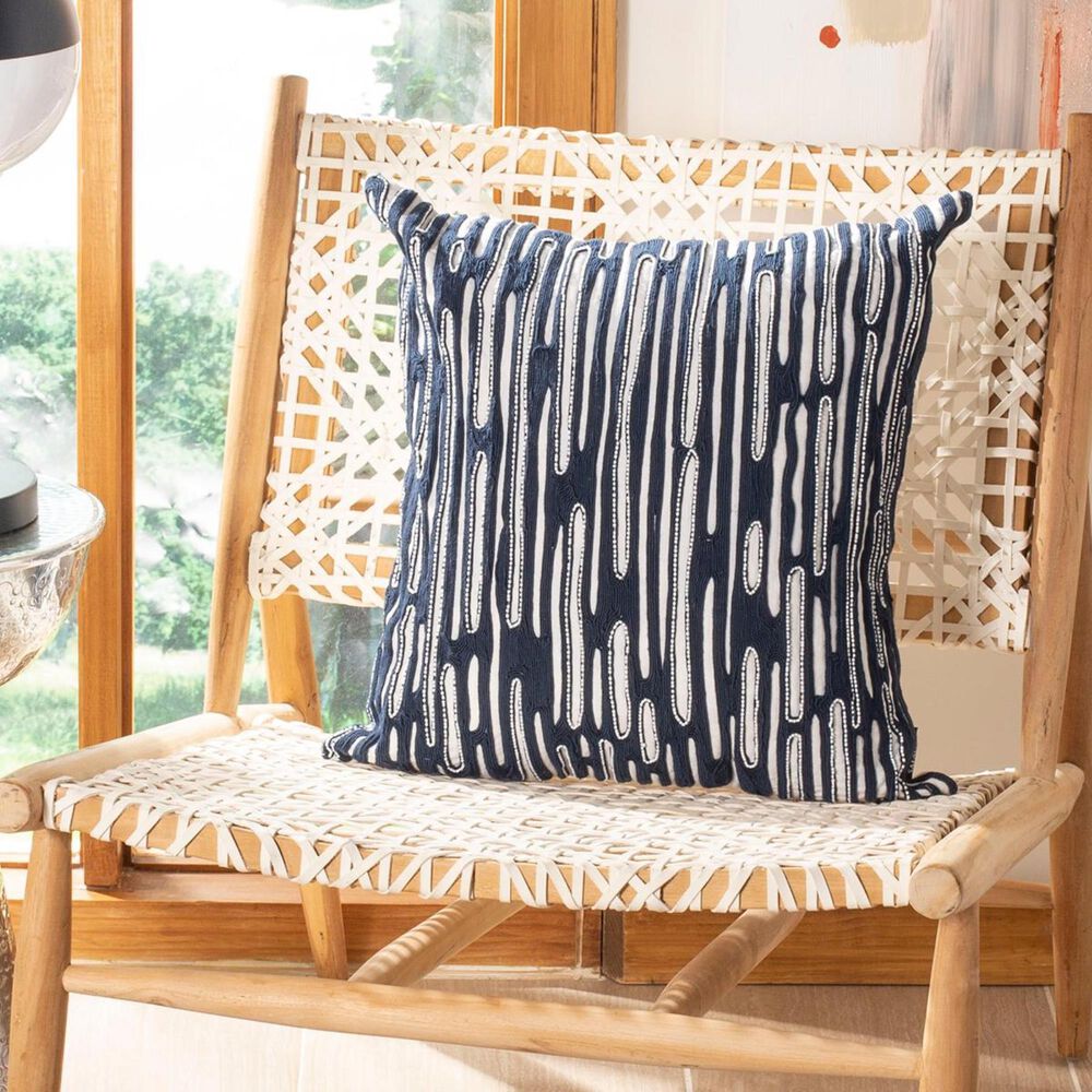 Safavieh Trena 20"x20" Pillow in Navy/White/Beaded, , large