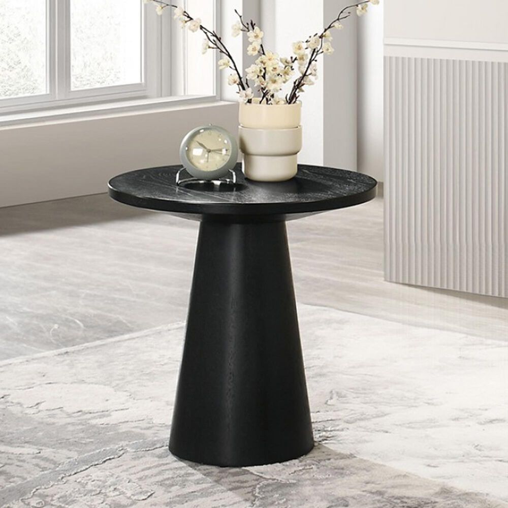 Furniture of America Halewood Round End Table in Black, , large