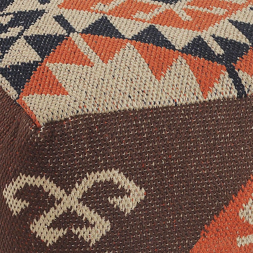 LR Home 18" Square Kilim Pouf in Brown and Orange, , large