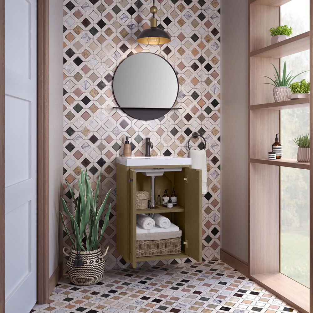 James Martin Vanities Chianti 20" Single Bathroom Vanity in Walnut Whisper and Brushed Nickel with 2 cm White Glossy Composite Stone Top and Rectangular Sink, , large