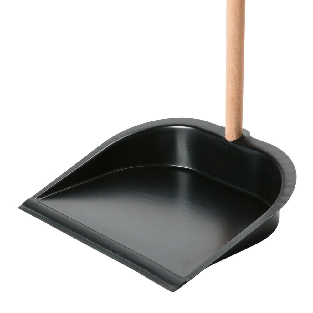 Creative Coop 2-Piece Beech Wood Broom and Standing Metal Dust Pan Set in Natural and Black, , large