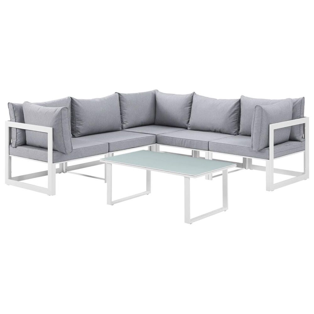 Modway Fortuna 6-Piece Outdoor Patio Sectional Set in White and Gray, , large