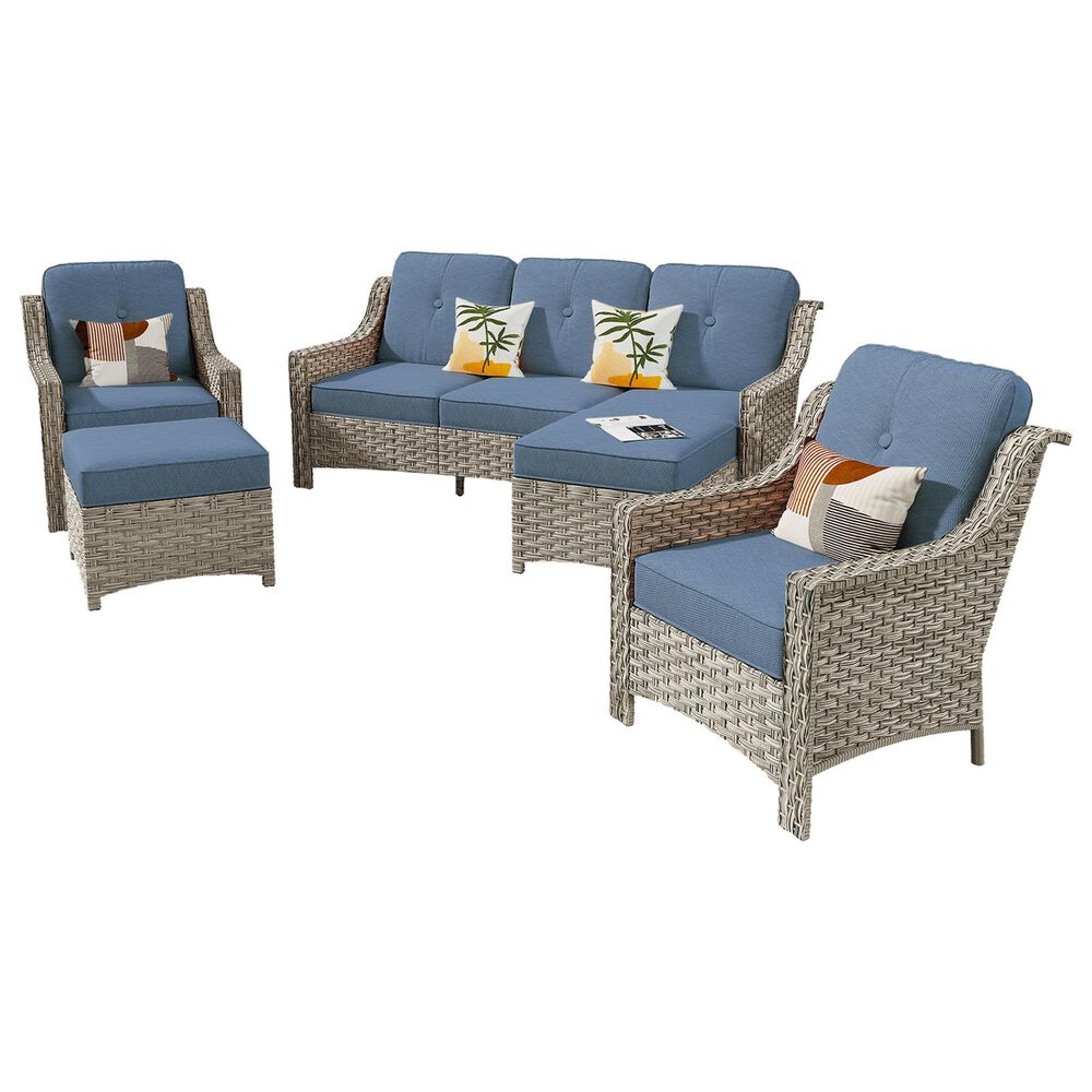 HOMLUX 5-Piece Patio Conversation Set with Two Ottomans in Denim Blue, , large