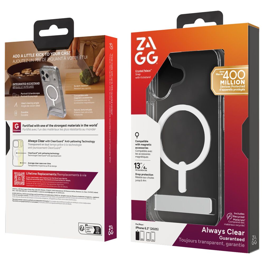 Zagg Crystal Palace Snap Case with Kickstand for Apple iPhone 17 in Clear, , large