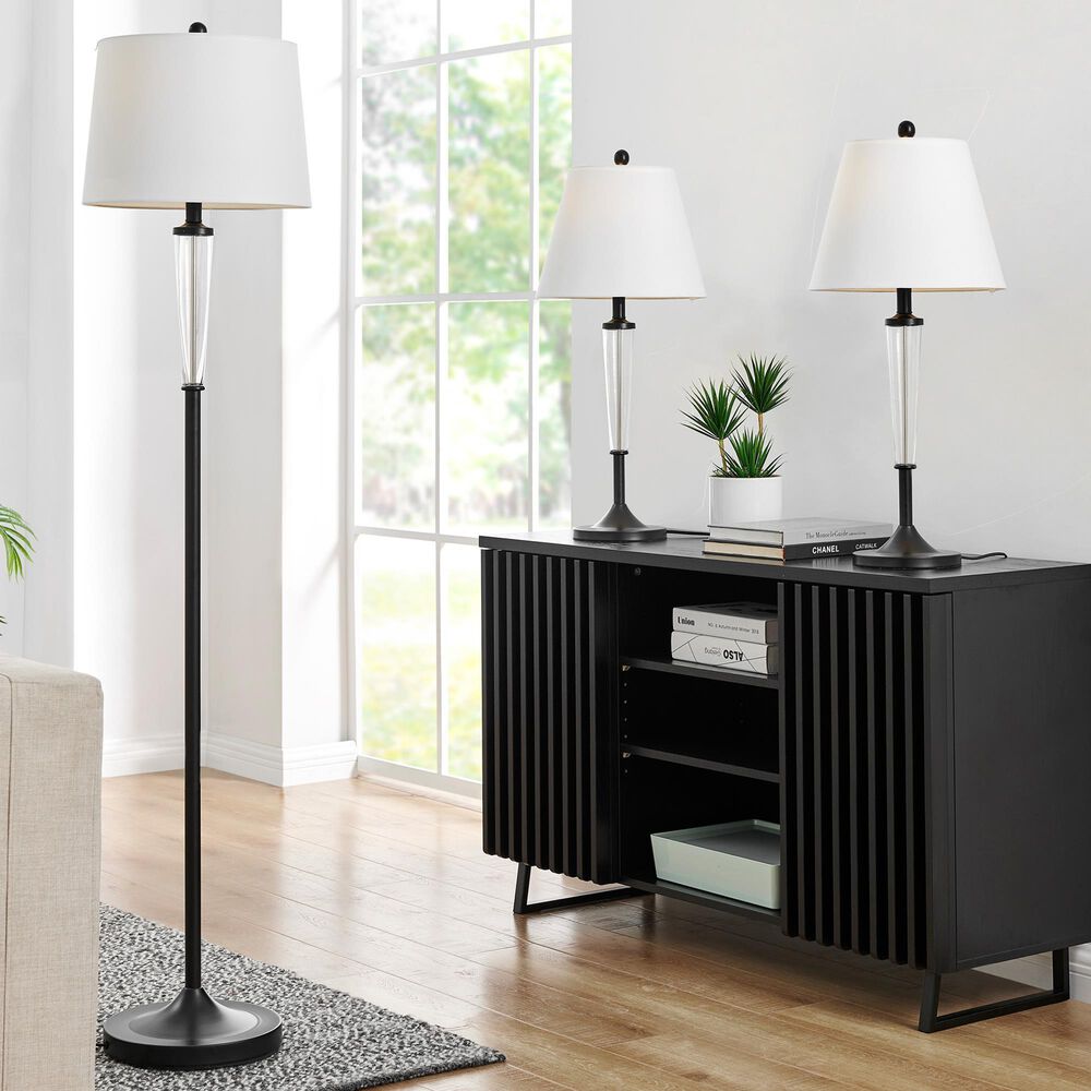Lite Source Freida Table Lamp and Floor Lamp Set in Black &#40;Set of 3&#41;, , large