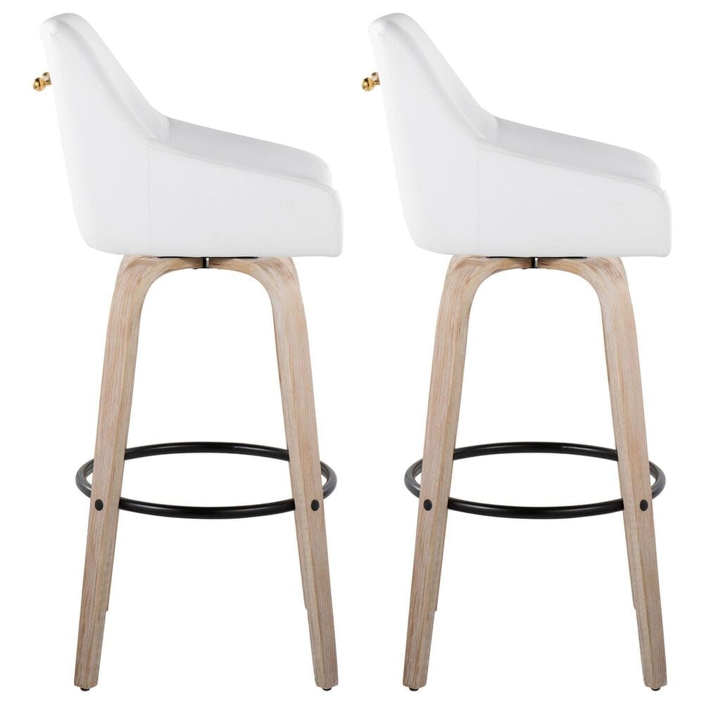 LumiSource Hannah Swivel Bar Stool with White Faux Leather Upholstery in Whitewashed and Black (Set of 2), , large