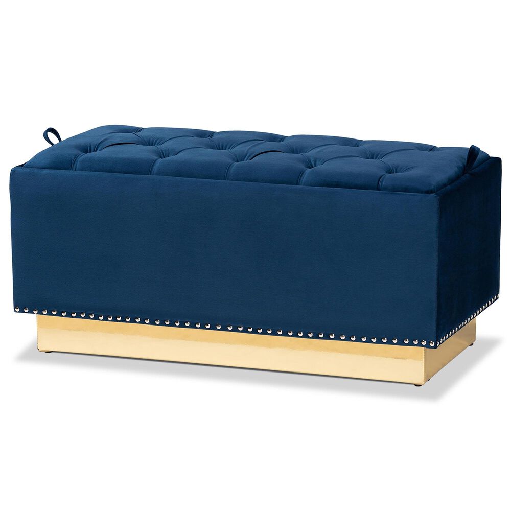 Baxton Studio Powell Storage Ottoman in Navy Blue and Gold, , large