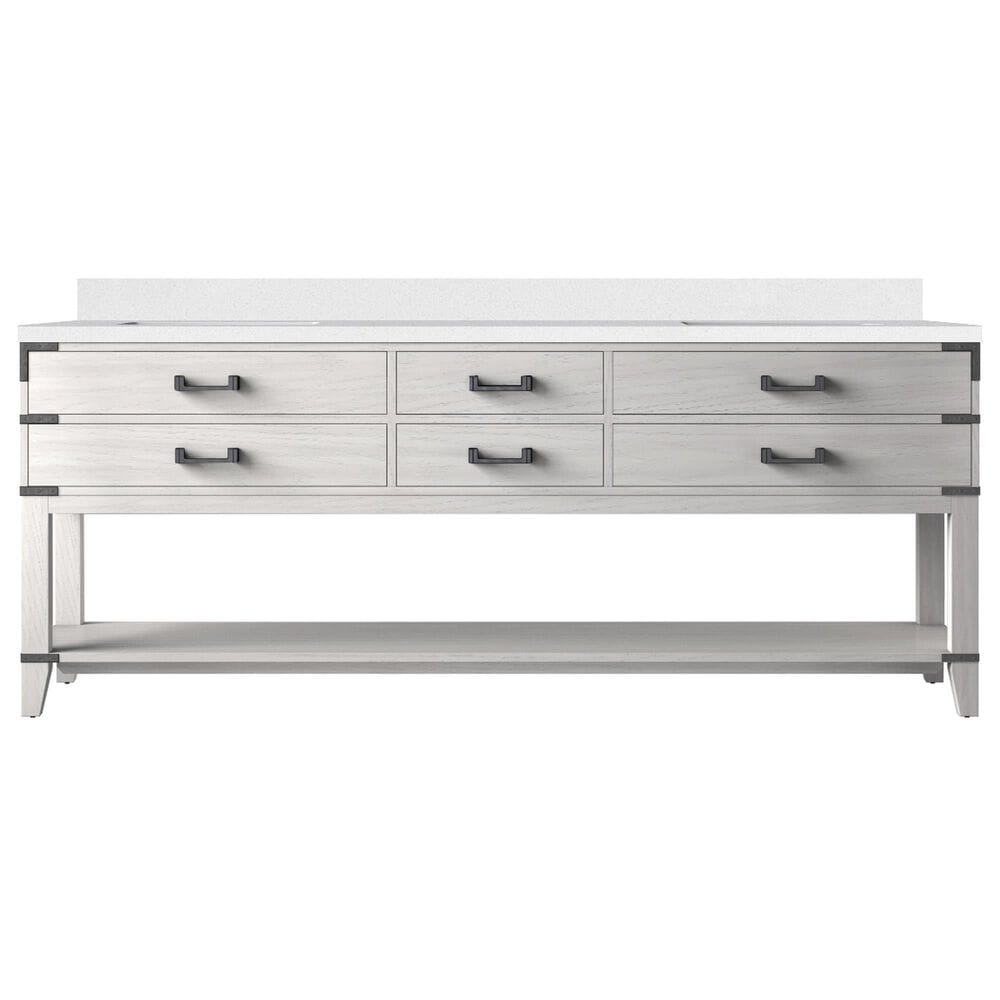 Lexora Home Norwalk 84&quot; Double Bathroom Vanity in White Oak with White Quartz Top and Rectangular Sinks, , large