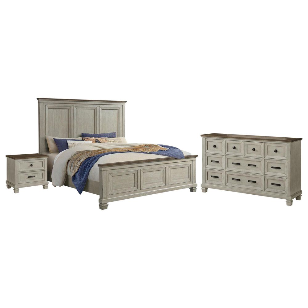 Mayberry Hill Farmington 3-Piece King Panel Bedroom Set in Medium Brown and Washed Stone, , large
