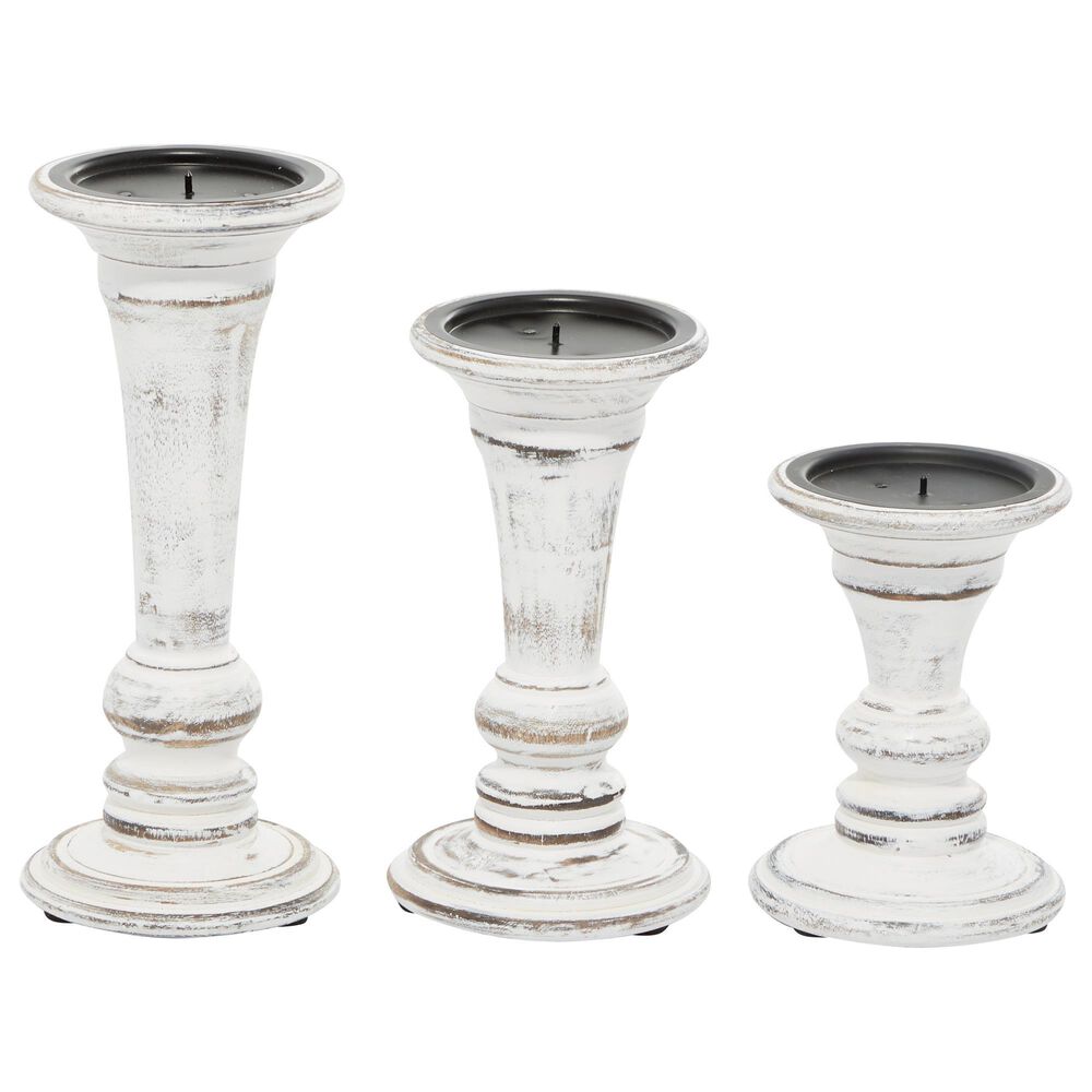 Maple and Jade 10" Country Cottage Candle Holder in White Washed (Set of 3), , large