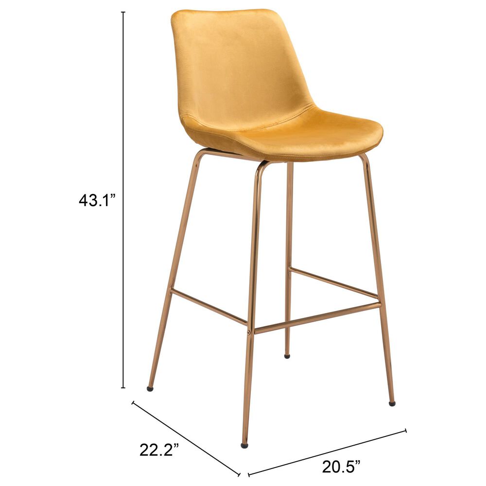 Zuo Modern Tony Extra Tall Bar Chair in Yellow/Gold, , large