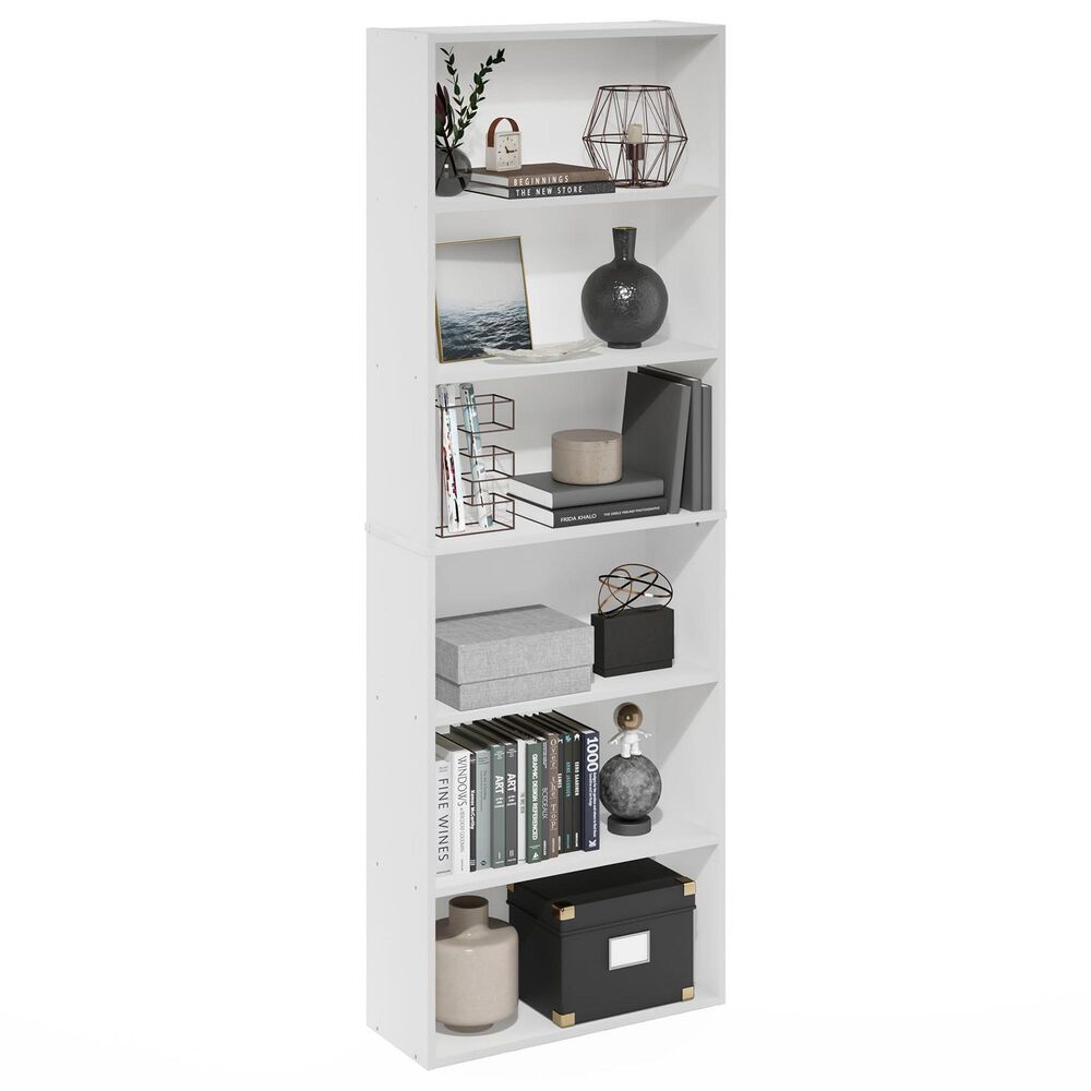 HOMLUX 6-Tier Free Standing Open Storage Bookcase in White, , large