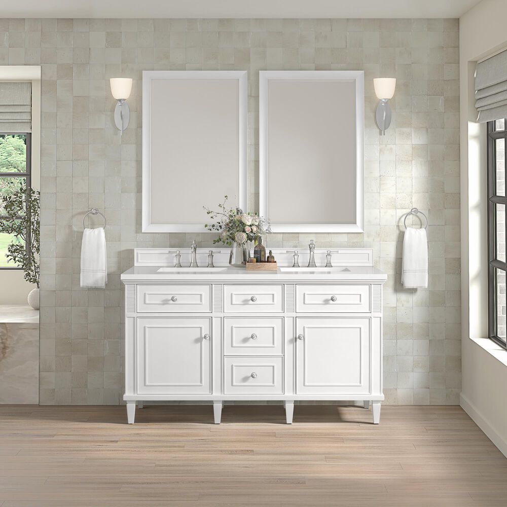 James Martin Vanities Lorelai 60&quot; Double Vanity in Bright White with 3 cm White Zeus Quartz Top, , large