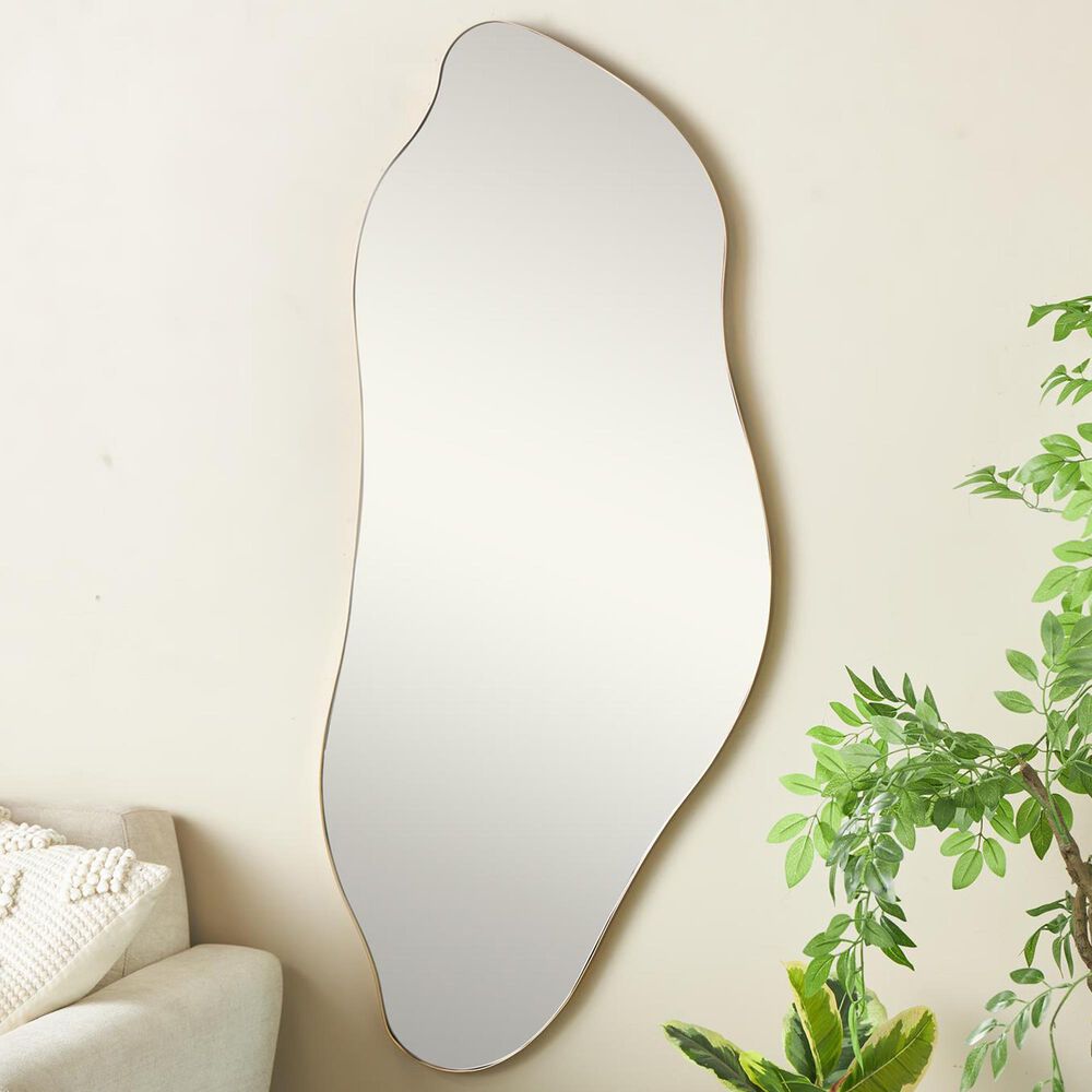 Maple and Jade 48" Metal Abstract Wavy Wall Mirror in Gold, , large