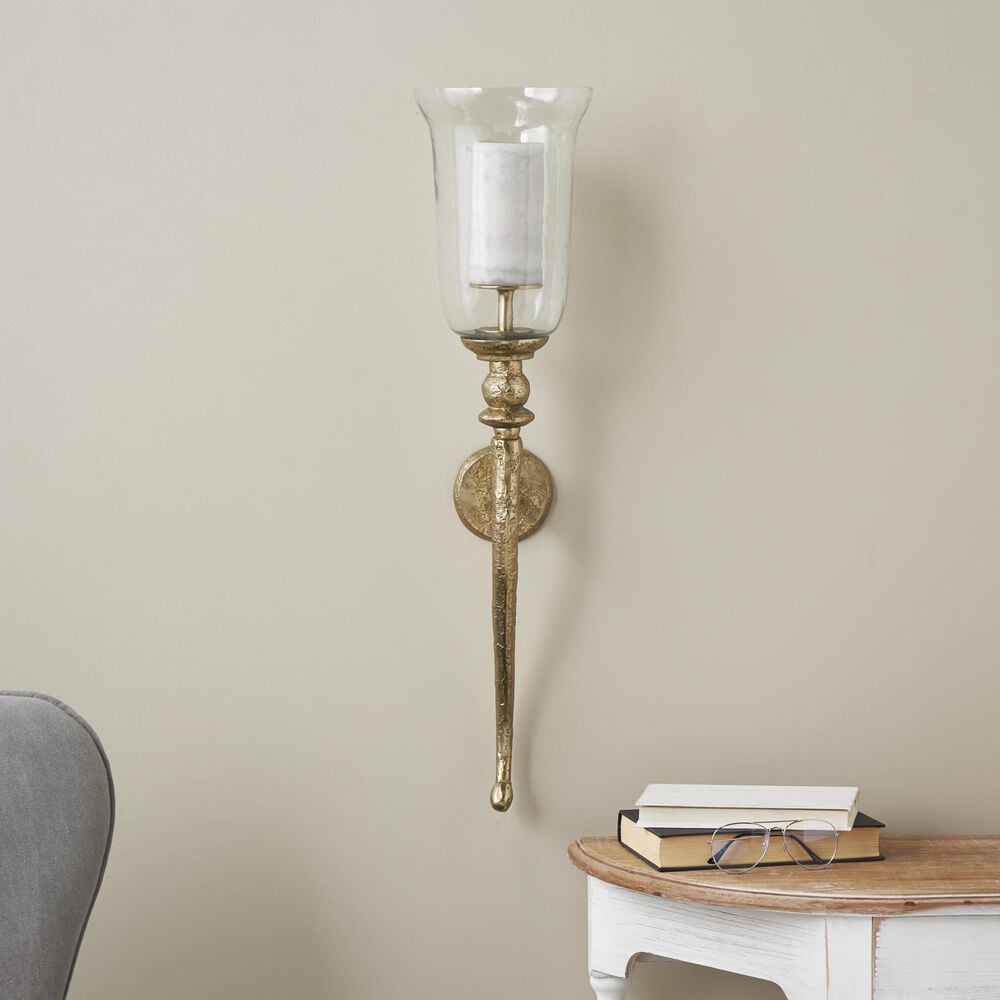 Maple and Jade Textured Indoor/Outdoor Wall Sconce in Gold and Clear &#40;Set of 2&#41;, , large