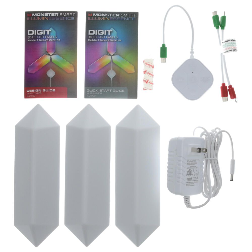 Monster Smart Illuminessence Digit Starter Kit Smart Modular 3D LED Art Panels, , large