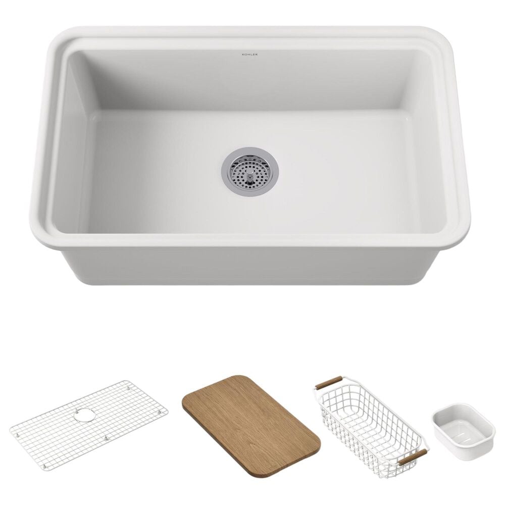 Kohler Audrine by Studio McGee 30" Undermount Single-Bowl Workstation Kitchen Sink in White, , large