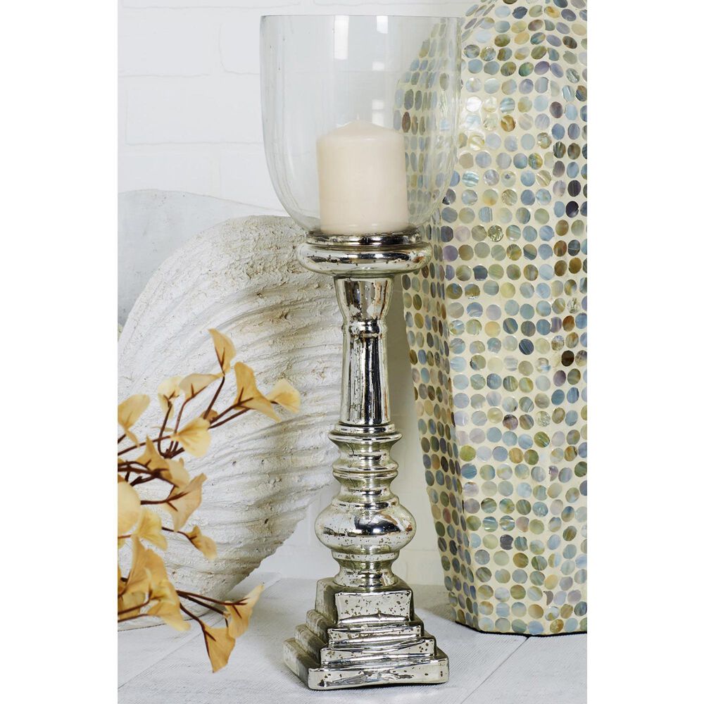 Maple and Jade 7&quot; x 22&quot; Hurricane Lamp in Silver, , large