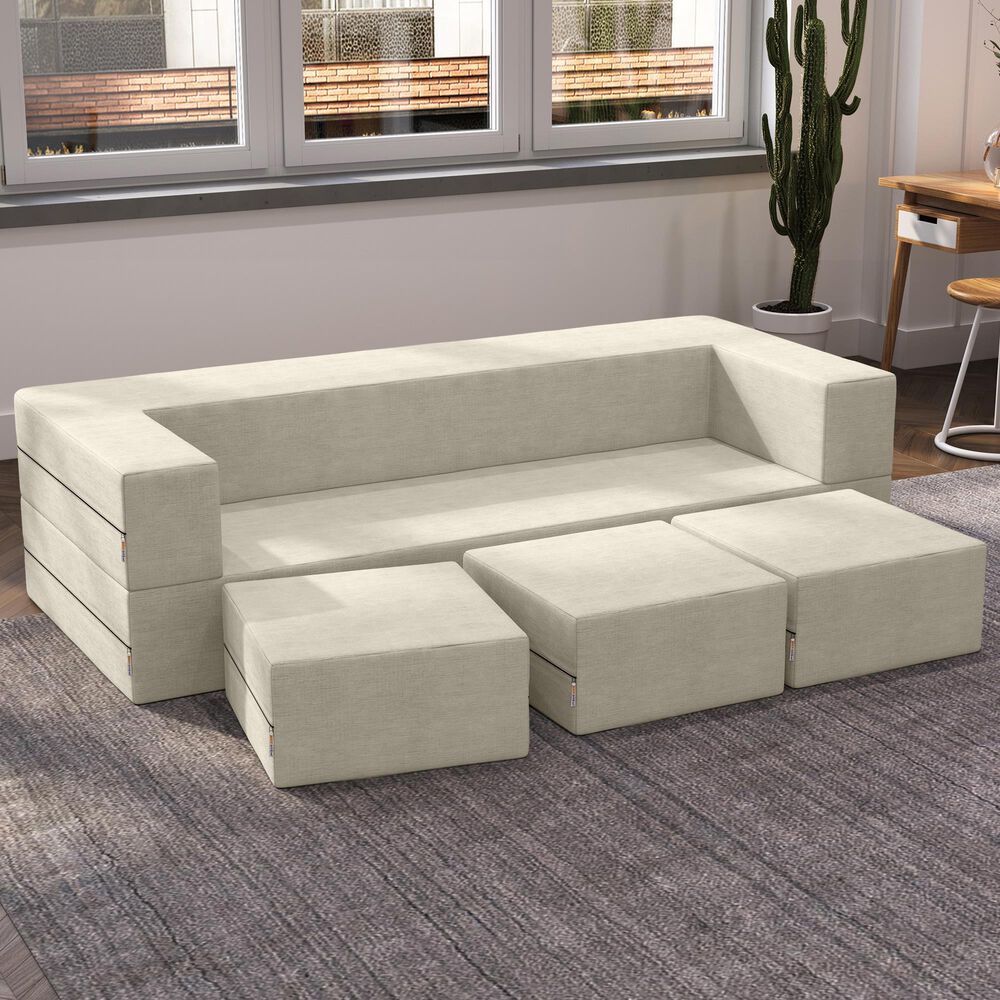 Jaxx Zipline 3-Piece Stationary Convertible Sleeper Sofa in Ivory Velvet, , large