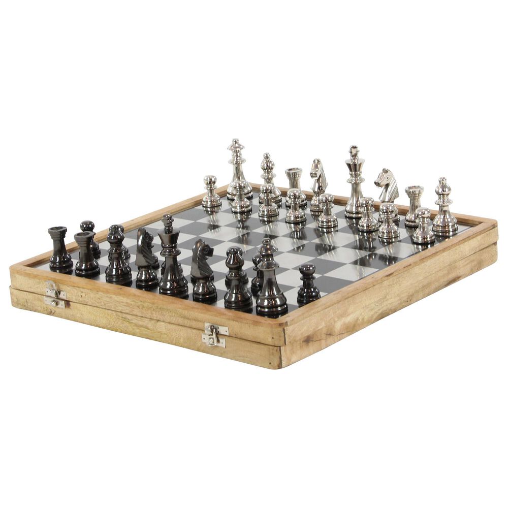Maple and Jade 5" x 15" Chess Game Set in Black, Silver and Brown, , large