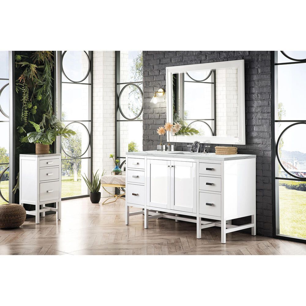 James Martin Vanities Addison 60" Single Bathroom Vanity in Glossy White with 3 cm Ethereal Noctis Quartz Top and Rectangular Sink, , large