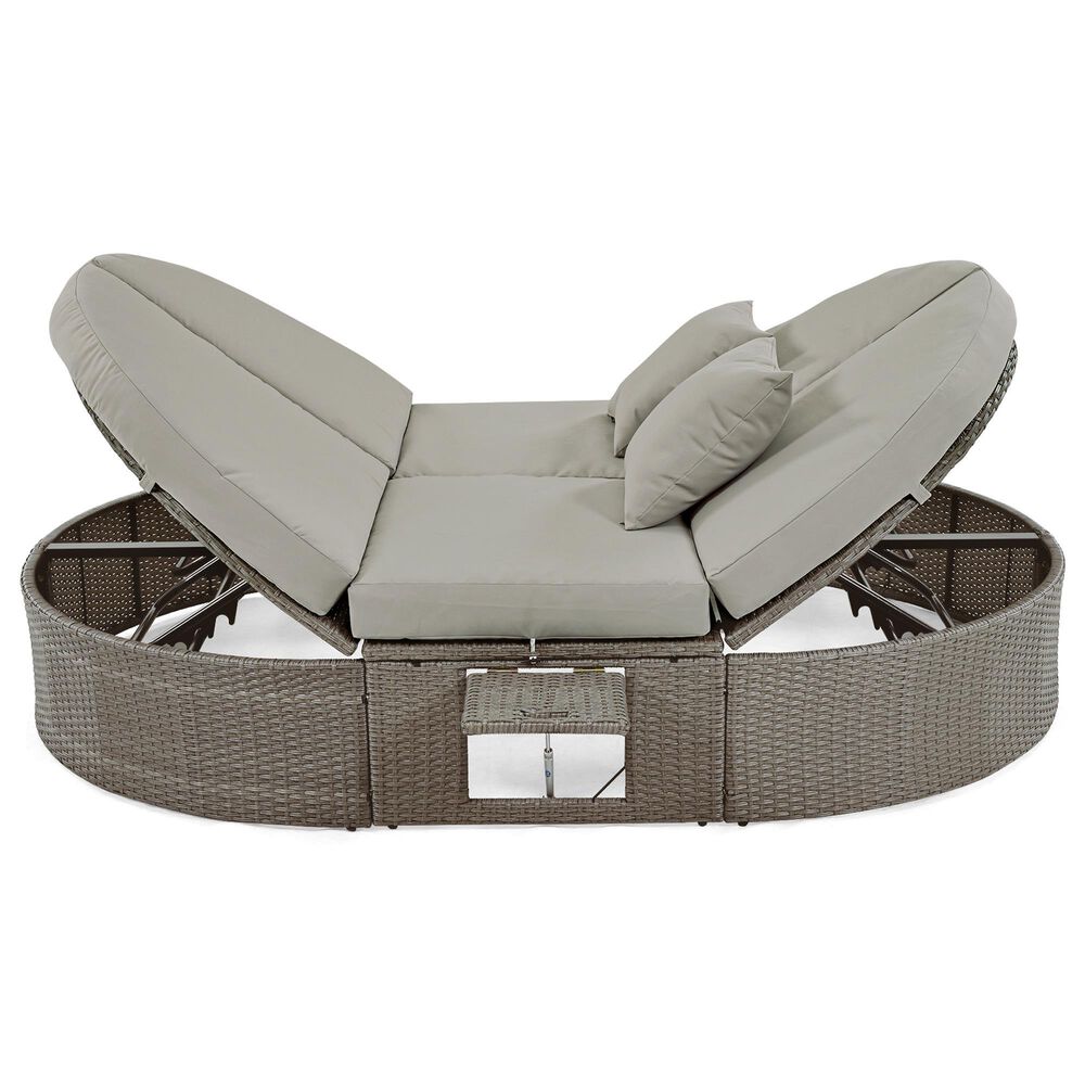 HOMLUX 2-Person Outdoor Daybed with Adjustable Backrests and Foldable Cup Trays in Gray, , large