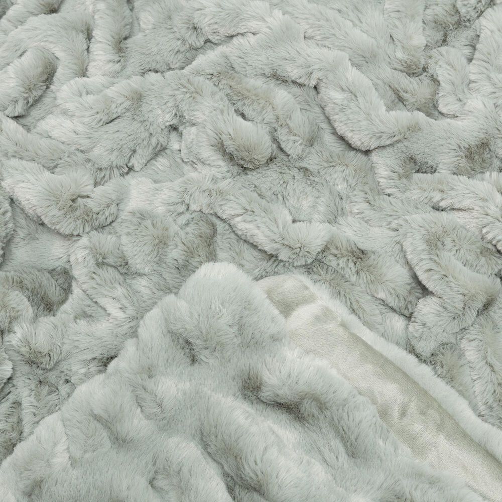 50&quot; x 65&quot; Ruched Faux Fur Throw Blanket in Tan Sage, , large